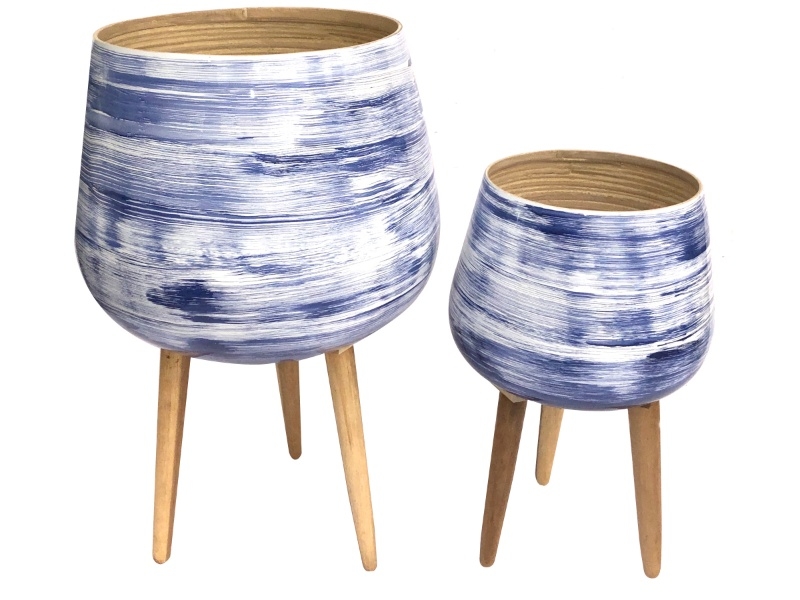 Custom-made Spun Bamboo Planters with Removable Acacia Legs